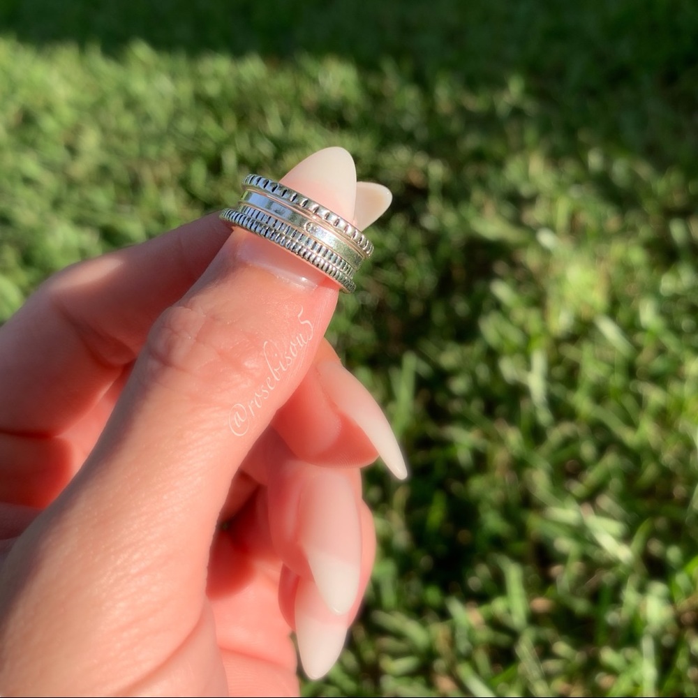 🌙🆕Simulated Diamond Boho Silver Stacking Rings - Picture 4 of 7